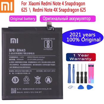 2021 metai, nauji Originalus xiaomi Baterija 4000mAh BN43 Už Xiaomi Redmi Pastaba 4X / 4 Pastaba pasaulio Snapdragon 625 Telefono Baterija