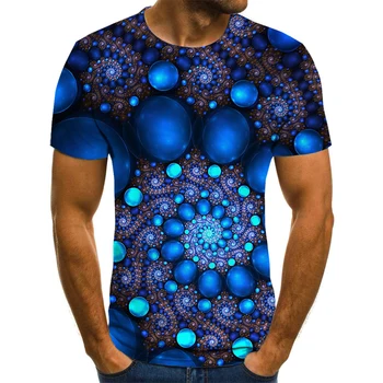 2021 Naujas Spalvingas Vertigo 3D Apvalios Kaklo vyriški marškinėliai Street Style Hip-hop trumparankoviai marškinėliai