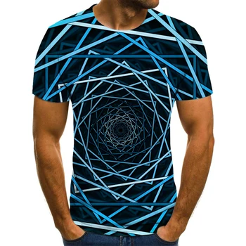 2021 Naujas Spalvingas Vertigo 3D Apvalios Kaklo vyriški marškinėliai Street Style Hip-hop trumparankoviai marškinėliai