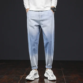 2021 Žiemos Vyrų Slim Haremas Džinsai Korėja Laisvi Džinsai Tiesios Kelnės Vyrų Elastinga Juosmens Ruožas Pieštuku Senas Pants Plus Size 5XL