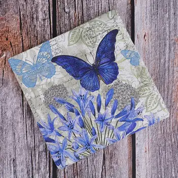 20pcs/Krepšys mėlynas drugelis nosinė, dekupažas Derliaus vystyklų popierius, 2 sluoksnių audinio vestuves X-mas servetėlės dekoras