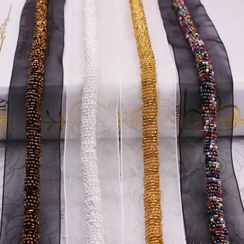 20yards/lot 8 spalvų plaukiojančios puošnios netikras perlais nėrinių apdaila granulių nėrinių juostelės iškirpte kostiumas aplikacijos ant drabužių siuvimo