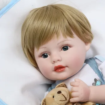 22Inch atgimsta Silikono kūdikis reborn lėles tikroviška šviesūs plaukai, balta oda berniukas lėlės bonecas dovana prieš miegą, žaislai vaikams