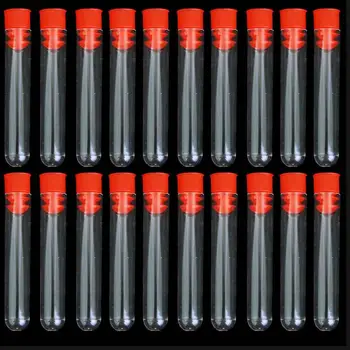 24pcs 12x60mm Aišku, Plastikiniai mėgintuvėliai su plastiko mėlyna/raudona kamštis stumti cap dangteliai mokyklos eksperimentai ir bandymai