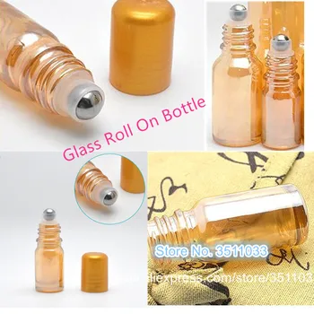 24pcs Kosmetikos, Gintaro, Stiklo eterinis aliejus Roll Butelis Buteliukai Metalo Roller Ball Kvapų Aromaterapija 5ml 10ml 15ml 20ml
