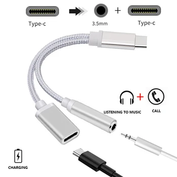 2in1 USB Tipas-C-3.5 mm Lizdas AUX Audio Splitter Konverteris Adapteris +Įkrovimo Kabelį,Mažas ir lengvas ir lengvai atlikti.