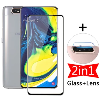 2in1 viso Ekrano Apsauginis Stiklas Samsung Galaxy A80 A90 5G A8 Plius 2018 Grūdintas Filmas + Kamera Raštas dėl Sumsung 80 90