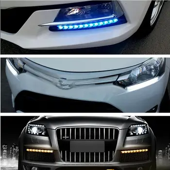 2vnt Automobilių DRL Zjeżdżalnia LED Juostelės Šviesos Žibintų Arrowhead Flasher Posūkio Signalo Vandeniui Rodiklio Žibintų