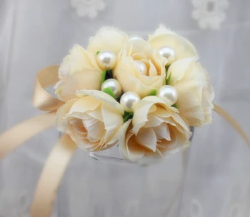 2vnt Vestuvių Riešo Gėlių Corsage Prom Vertus Gėlių Šilko Rožių Žiedų ir Vestuvių Bridesmaid, balta mėlyna šampano geltona violetinė