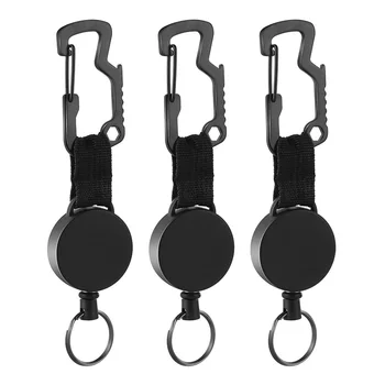 3 Pack Bagažo Keychain - Sunkiosios Ženklelis Ritės Laikiklį su Multitool Karabinai Įrašą,Raktų Žiedas su Plieno Laidas Iki 25