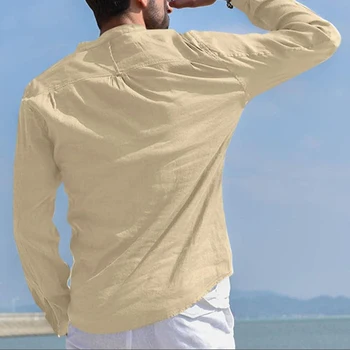 3 spalvos Aukštos Kokybės Lino Vyrų Marškinėliai ilgomis Rankovėmis Stovėti Apykaklės Mens Atsitiktinis Marškinėliai Kieto Spalvų Slim Fit Top Marškinėliai Vyrams 2020 m.