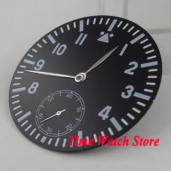 38.9 mm, juoda sterial dial super šviesos Watch dial tinka ETA 6498 ST3600 vertus likvidavimo judėjimo +sidabro rankas D107