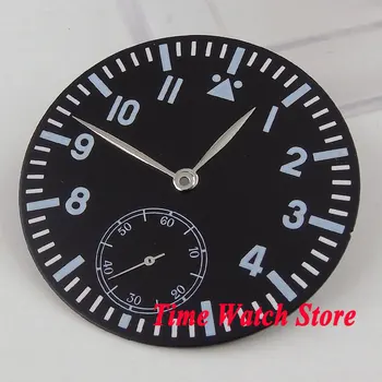 38.9 mm, juoda sterial dial super šviesos Watch dial tinka ETA 6498 ST3600 vertus likvidavimo judėjimo +sidabro rankas D107