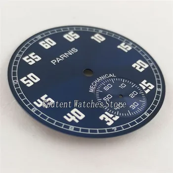 38.9 mm Parnis Blue Dial Tinka mechaninė ETA 6498 Judėjimo vyrų watch dial P896