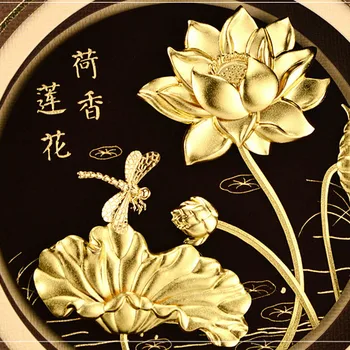 3D Kinijos Įrėminti paveikslą Aukso Lotoso gėlė, Įrėminti Nuotraukas, 24k Aukso Lapų Dažymas Sienų dekoras Nuotraukas Amatų Namų Dekoro Dovanos