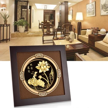 3D Kinijos Įrėminti paveikslą Aukso Lotoso gėlė, Įrėminti Nuotraukas, 24k Aukso Lapų Dažymas Sienų dekoras Nuotraukas Amatų Namų Dekoro Dovanos