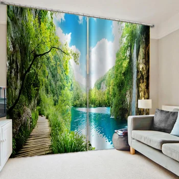 3D Langų Užuolaidas gyvenamojo Kambario, Biuro, Miegamojo Pasirinktinis dydis gamtos peizažas užuolaidos žalia kraštovaizdį užuolaidų