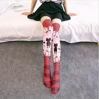 3D Mados Moterų Plonos Kojinės Raudonos Serijos Aukštos Vamzdis Tinklinės Kojinės Mielas Animacinių filmų Mergina iš Japonijos Cosplay Vienodas Studentų JK Kojinės