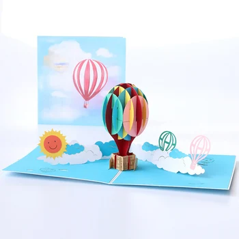 3D Popieriaus Karšto Oro Baliono Kortelės Atvirukai Rankų darbo Vestuvinis Kvietimas kortelę Su Paketo pjovimas Lazeriu Motinos Diena Dovana 1Pcs