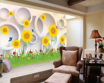 3d tapetai, 3d foto tapetai užsakymą kambarį freskos saulėgrąžų 3D ratas tapybos sofa-lova, TV foną už sienos 3d