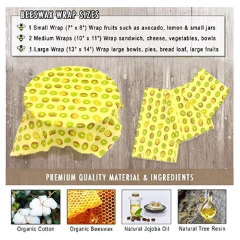 3pcs bičių Vaškas Maisto Wrap ekologiškos Daugkartinio naudojimo Plaunamas Kompostuoti Plastiko, BPA Free Wrap Vaisių, Daržovių, Maisto produktų Laikymo