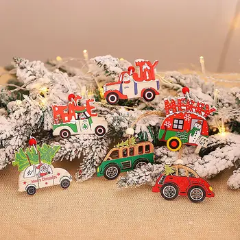 3pcs/Set Kalėdų Automobilių Mediniai Pakabukai Kalėdų Medžio Kabantys Papuošalai Kalėdų Dekoracijas namams, Vaikams, Dovanų Noel Navidad Dekoras