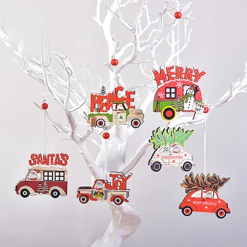 3pcs/Set Kalėdų Automobilių Mediniai Pakabukai Kalėdų Medžio Kabantys Papuošalai Kalėdų Dekoracijas namams, Vaikams, Dovanų Noel Navidad Dekoras