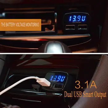 4 In 1 Dvigubas USB Automobilinis Greitas Įkroviklis DC 5V 3.1 Universali Įtampa/temperatūros/Srovės Matuoklis Testeris Adapteriai Skaitmeninis LED Ekranas