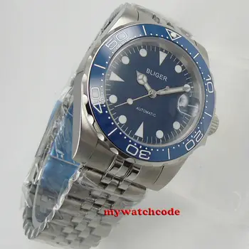 40mm bliger blue dial sapphire crystal keraminis bezel Automatinė mens Watch B389