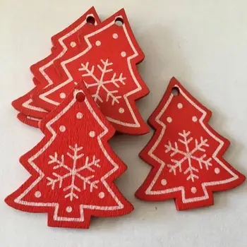 48pcs Medienos Kalėdinė Dekoracija Kalėdų Dekoracija Medžio Snaigės Angelas Bell Balta Raudona Kalėdų Kabo Pakabukas Ornamentu