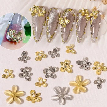 5 Vnt Auksas, Sidabras 3D Alyvinė Gėlių Lydinio Nagų Dailės Papuošalai Japonų Stiliaus Žavinga Gėlių Dizaino 