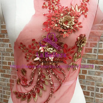 5pieces/daug raudona/aukso Geros kokybės 3D gėlė su kalnų krištolas pleistrai vestuvių suknelė/ 