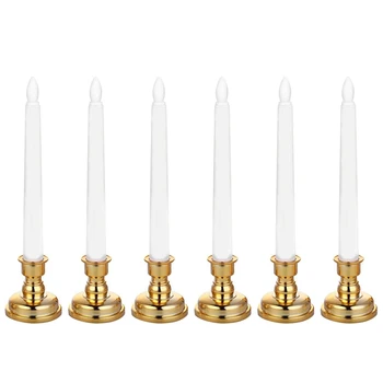 6 Pack LED Langą, Žvakės, Žvakių Laikikliai su Nuimamais Valdomas Flameless Siaurėjantys Žvakės su Nuotolinio Laikmačio(Aukso Bazė)