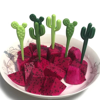 6pcs/pak Vaisiaus Šakutė Žalias Kaktusas Vaisių Šakių Plastikiniai dantų krapštuką Vaikai Indai Maisto Susitvarko