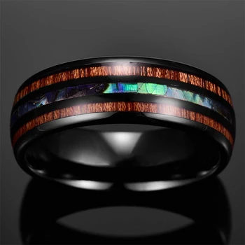 8mm Juodas Žiedai Paprasta Medienos tekstūros Dizainas Nerūdijančio Plieno Vestuvių Juostoje Vyrų Papuošalai Meilužio Dovana