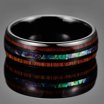 8mm Juodas Žiedai Paprasta Medienos tekstūros Dizainas Nerūdijančio Plieno Vestuvių Juostoje Vyrų Papuošalai Meilužio Dovana