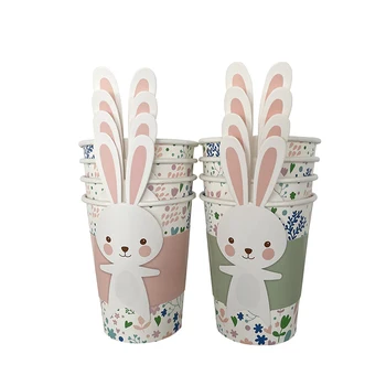 8pcs Easter Bunny Kiaušinių Popieriaus Plokštės Triušio Ausies Formos Puodeliai su Velykomis Šalies Reikmenys Stalo įrankiai Gimtadienio Baby Shower dekoras