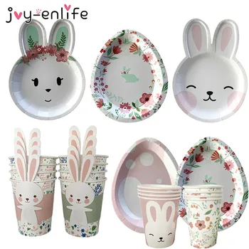 8pcs Easter Bunny Kiaušinių Popieriaus Plokštės Triušio Ausies Formos Puodeliai su Velykomis Šalies Reikmenys Stalo įrankiai Gimtadienio Baby Shower dekoras