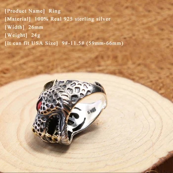 925 sterlingas sidabro Papuošalai Gyvūnų King Tiger Spalva, Inkrustuotų Akmenų Žiedas Vyrams, Moterims, Papuošalai