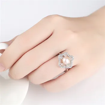 925 Sterlingas Sidabro Žiedai Moterų Natūralių Gėlavandenių Perlų Aišku, CZ Žiedas Mados Moterų Vestuvių Papuošalai