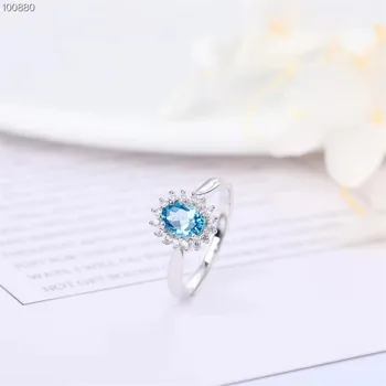 Akmuo juvelyrikos gamykla didmeninė 6x8mm reguliuojamas 925 sterlingas sidabro gamtos mėlynas topazas žiedas moterims