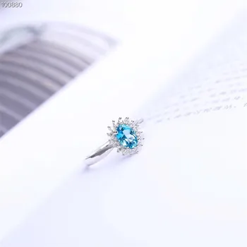 Akmuo juvelyrikos gamykla didmeninė 6x8mm reguliuojamas 925 sterlingas sidabro gamtos mėlynas topazas žiedas moterims