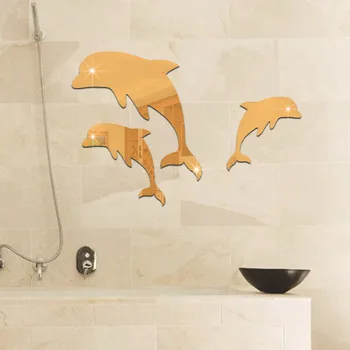 Akrilo 3D Mielas Delfinų Derinys Veidrodžio Efektas Sienos Lipdukas, Decal Namų Dekoro Lipdukai Muraux Sienų Dekoras Namų Puošybai