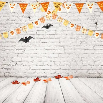 Allenjoy fotografijos fonas Baltas starta šikšnosparniai Helovinas klevo lapų plytų siena naujus foną, photocall nuotrauką išspausdinti užsakymą