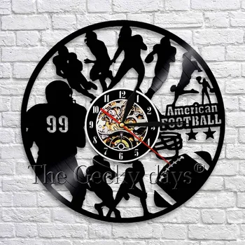 Amerikietiško Futbolo Komandos Sporto Sienos Meno Dekoro Modernaus Dizaino Sieninis Laikrodis Vinilo Laikrodis 3D Sienų Žiūrėti Dovaną Futbolo Gerbėjams