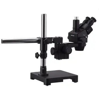 AmScope 3,5 X-90X Juoda Trinokulinis Stereo, Zoom Mikroskopą ant Vienos Rankos Bumas Stovas + 144 LED Žiedo šviesos