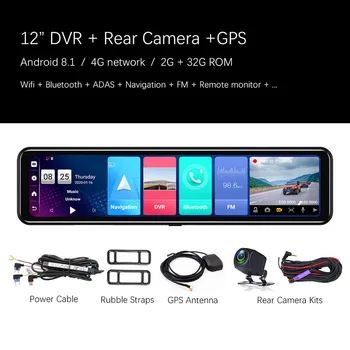 Android 8.1 galinio vaizdo Veidrodis Automobilių DVR ADAS WiFi GPS Brūkšnys Cam 1080P Vaizdo Vairavimo Diktofonu, FM BT Radijo 4G 