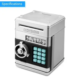 Animacinių filmų Elektroninių ATM Slaptažodį Piggy Bank Pinigų Monetos Gali Automatiškai Slinkties Popierinių Pinigų Taupymo Dėžutė Dovana Vaikams (sidabrinis+juoda)