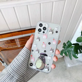 Anime Totoro Ghibli Atkakli Toli Minkštos TPU Silicio Aišku, Telefono dėklas Skirtas iPhone 12 11 Pro 7 8 Plius 6 XS XR Max SE 2020 Coque