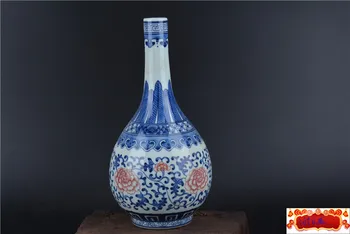 Antikvariniai QingDynasty porceliano vaza,Juoda&balta ir mėlyna glazūra,bijūnas,Rankomis dažyti amatų,Surinkimo ir Puošmena,Nemokamas pristatymas